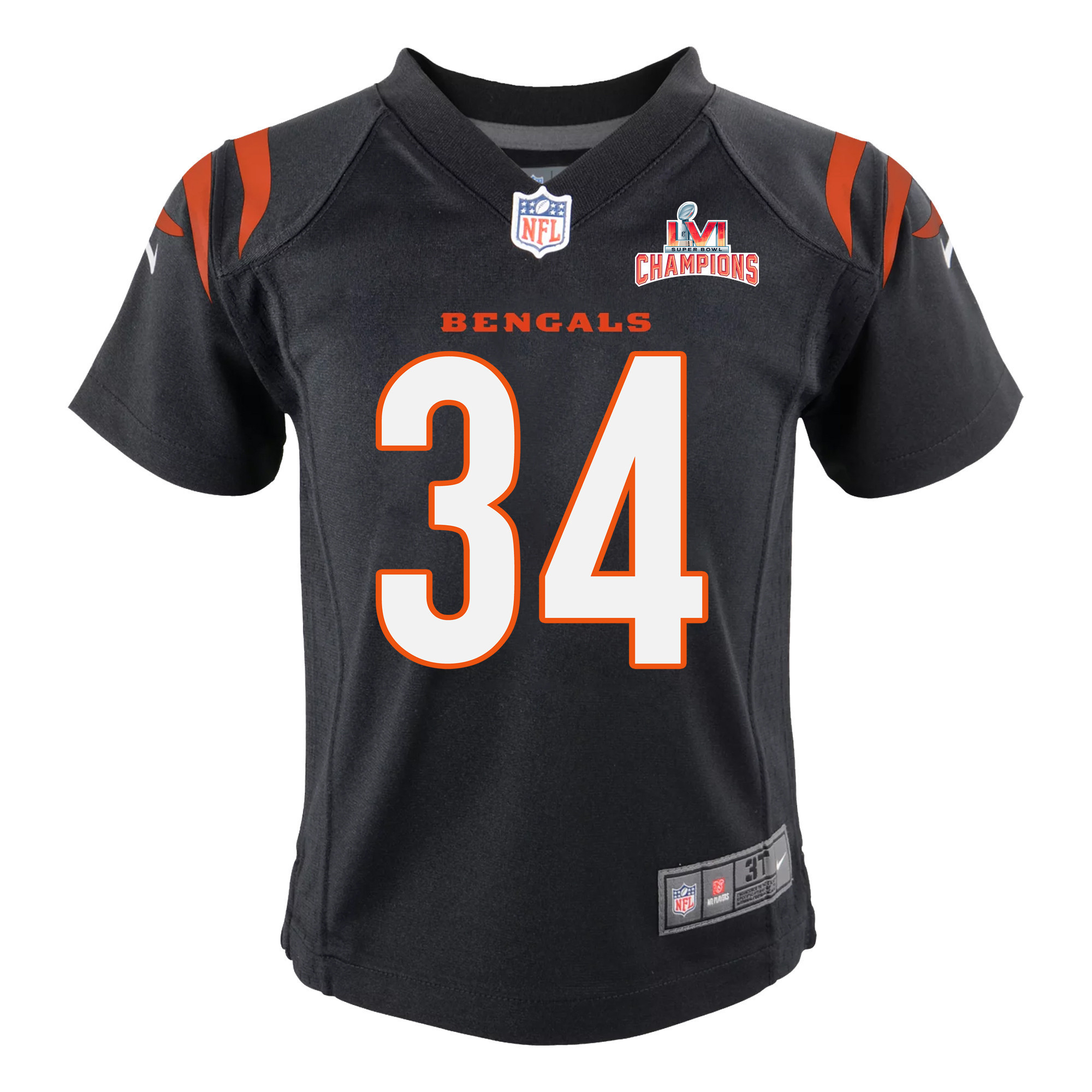 Super Bowl LVI Champions Cincinnati Bengals Samaje Perine 34 Black Youth's Jersey Jersey
