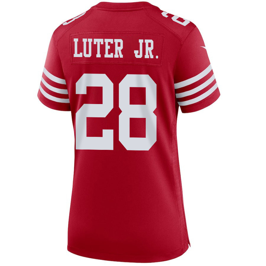 Darrell Luter Jr. 28 San Francisco 49ers Super Bowl LVIII Patch Game Women Jersey - Scarlet