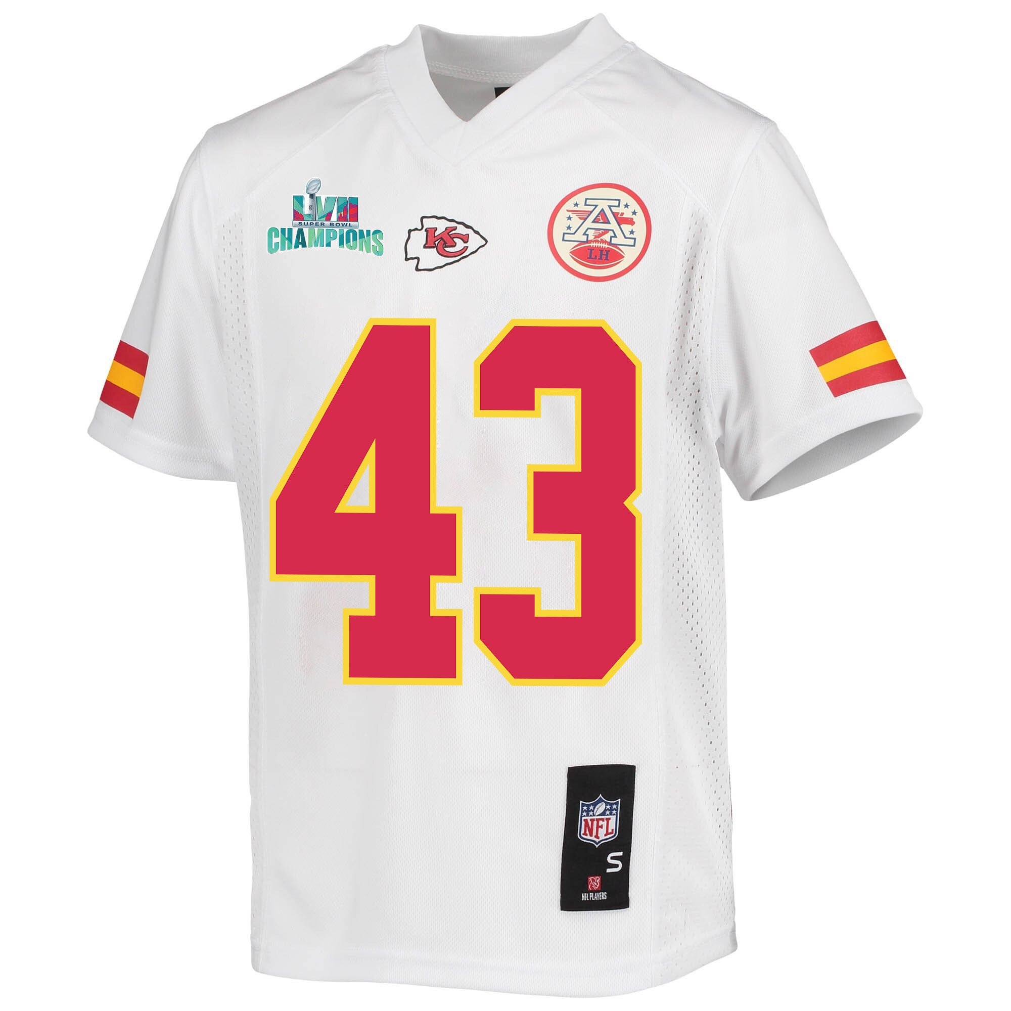 Jack Cochrane 43 Kansas City Chiefs Super Bowl LVII Champions Youth Game Jersey - White