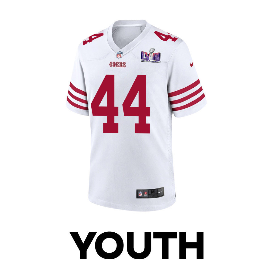 Kyle Juszczyk 44 San Francisco 49ers Super Bowl LVIII Patch Game YOUTH Jersey - White