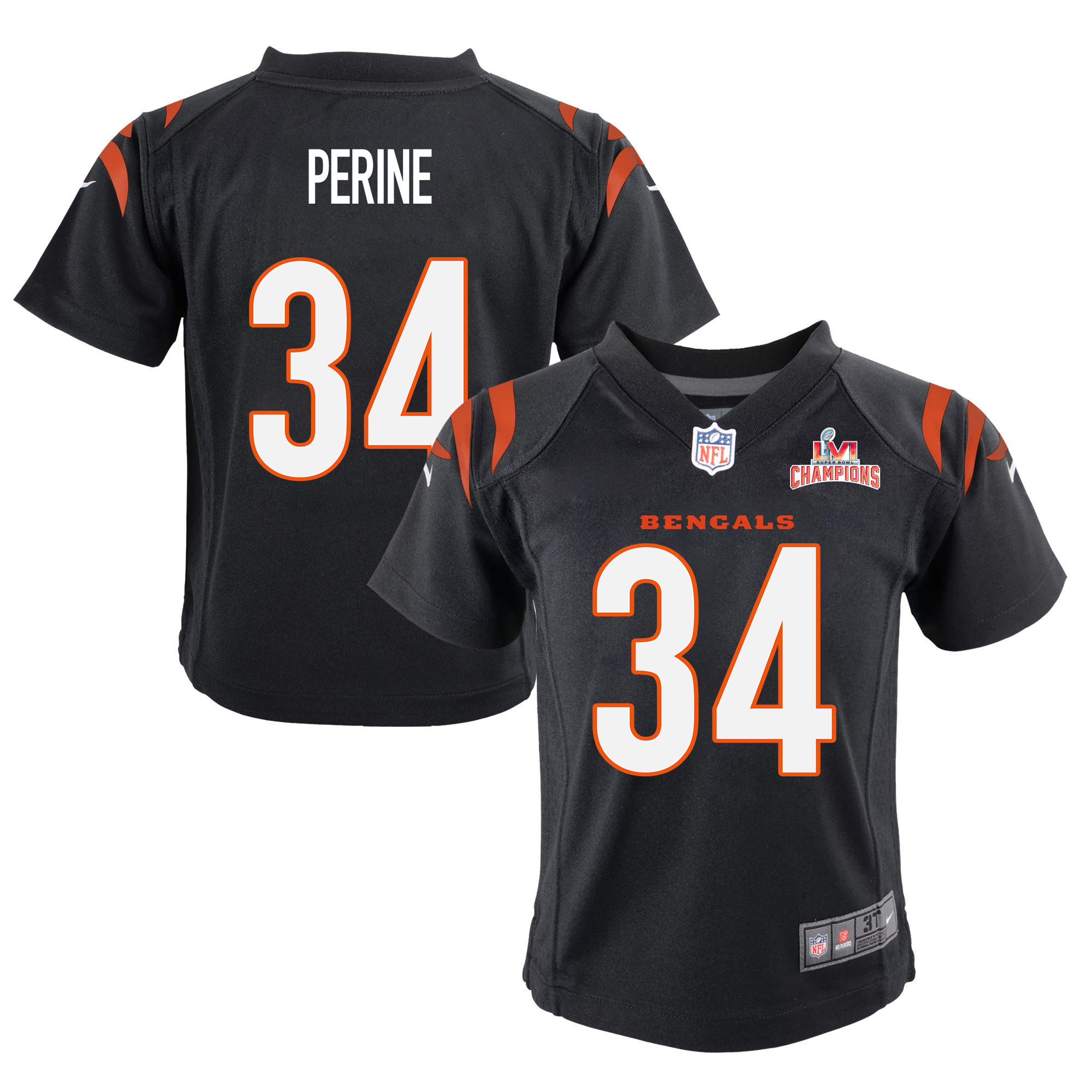 Super Bowl LVI Champions Cincinnati Bengals Samaje Perine 34 Black Youth's Jersey Jersey