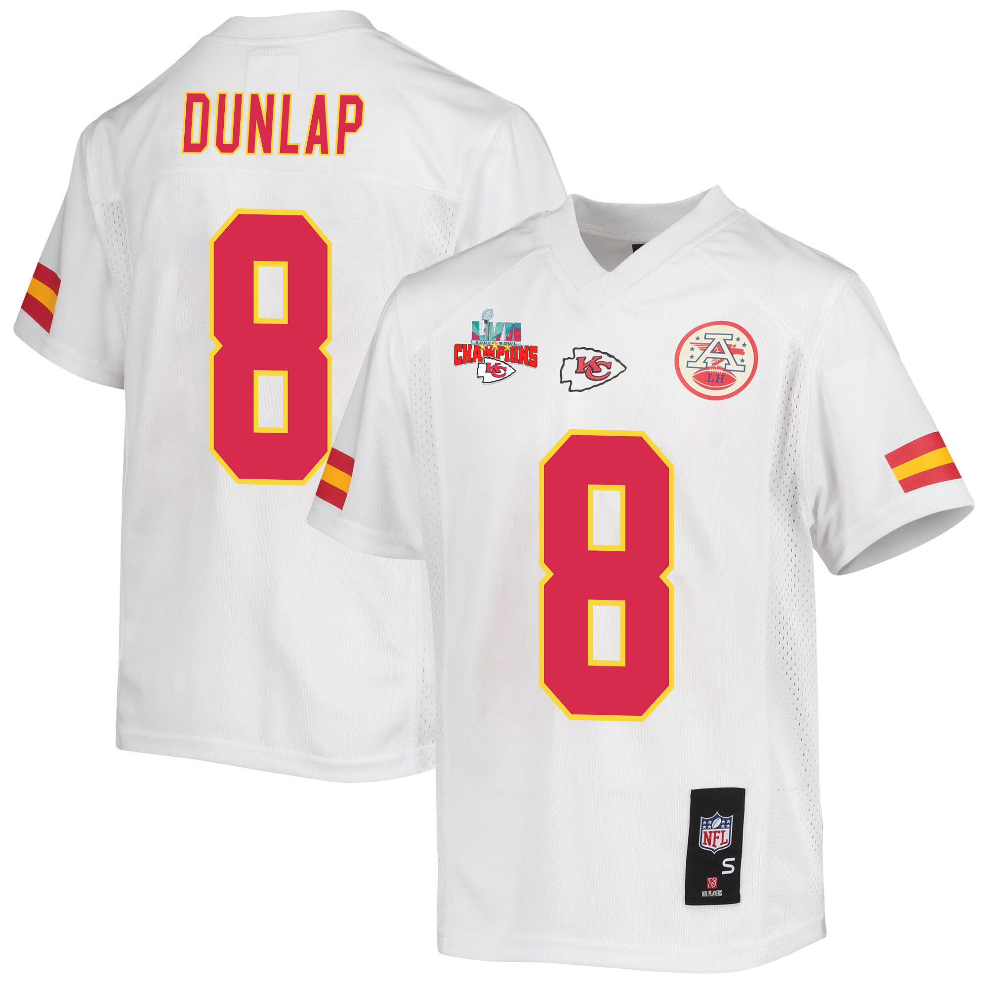 Carlos Dunlap 8 Kansas City Chiefs Super Bowl LVII Champions 3 Stars Youth Game Jersey - White