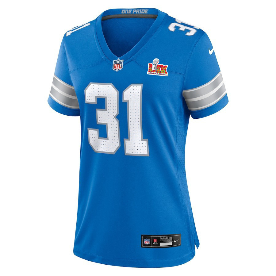 Kerby Joseph #31 Detroit Lions Super Bowl LIX Women's Jersey - Blue