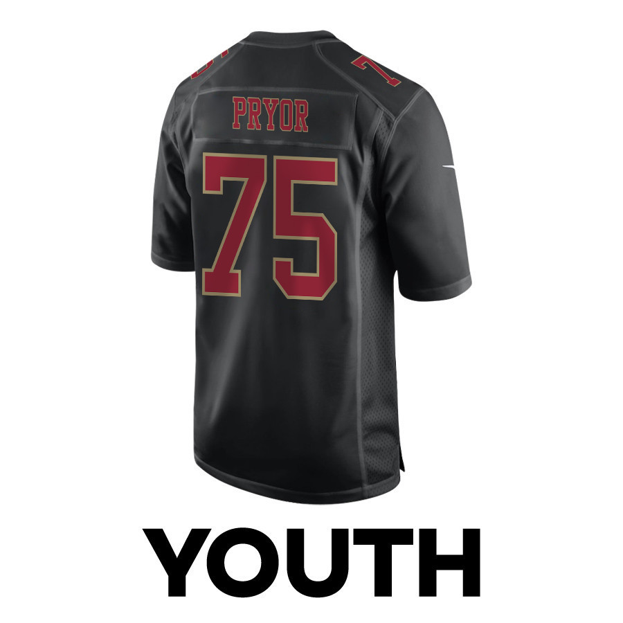 Matt Pryor 75 San Francisco 49ers Super Bowl LVIII Patch Fashion Game YOUTH Jersey - Carbon Black