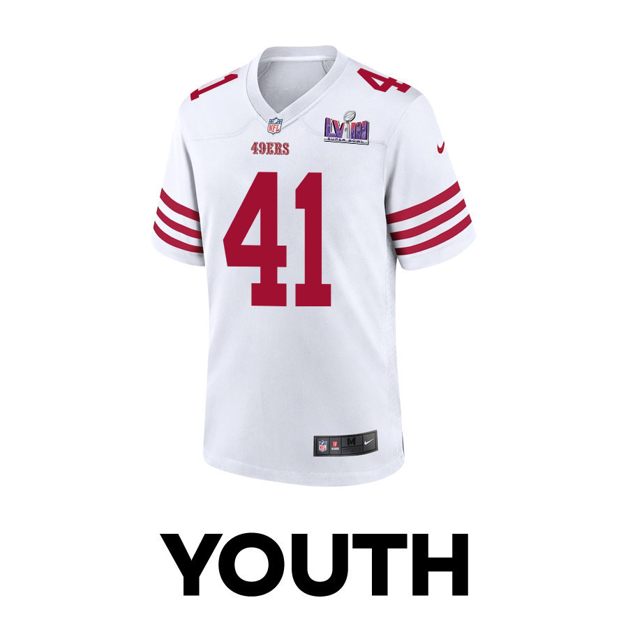 Tayler Hawkins 41 San Francisco 49ers Super Bowl LVIII Patch Game YOUTH Jersey - White