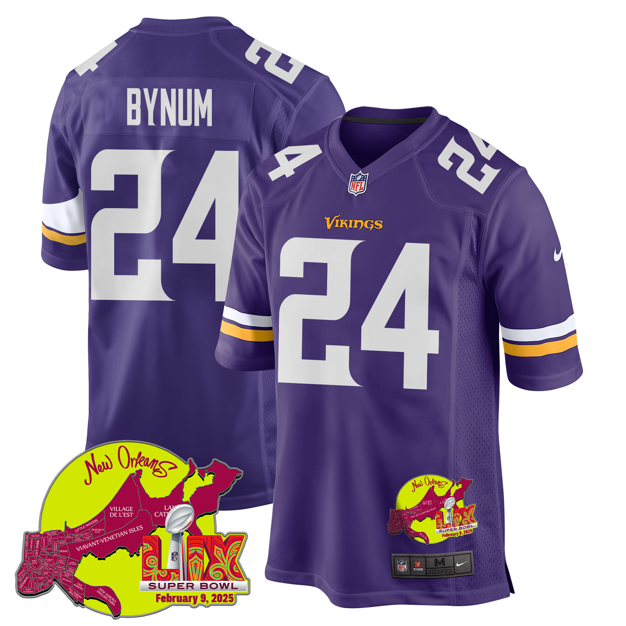 Camryn Bynum 24 Minnesota Vikings Super Bowl LIX New Orleans Patch Game Men Jersey - Purple