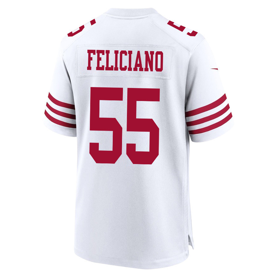 Jon Feliciano 55 San Francisco 49ers Super Bowl LVIII Patch Game Men Jersey - White