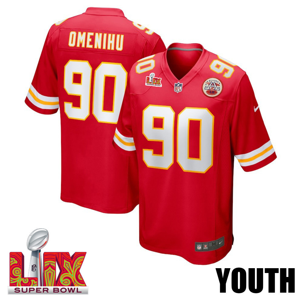 Charles Omenihu #90 Kansas City Chiefs Super Bowl LIX YOUTH Jersey - Red
