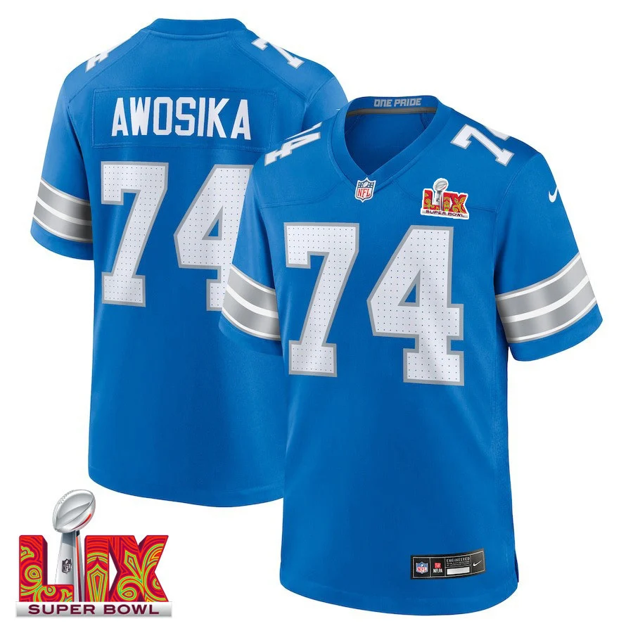 Kayode Awosika #74 Detroit Lions Super Bowl LIX Jersey - Men's - Blue