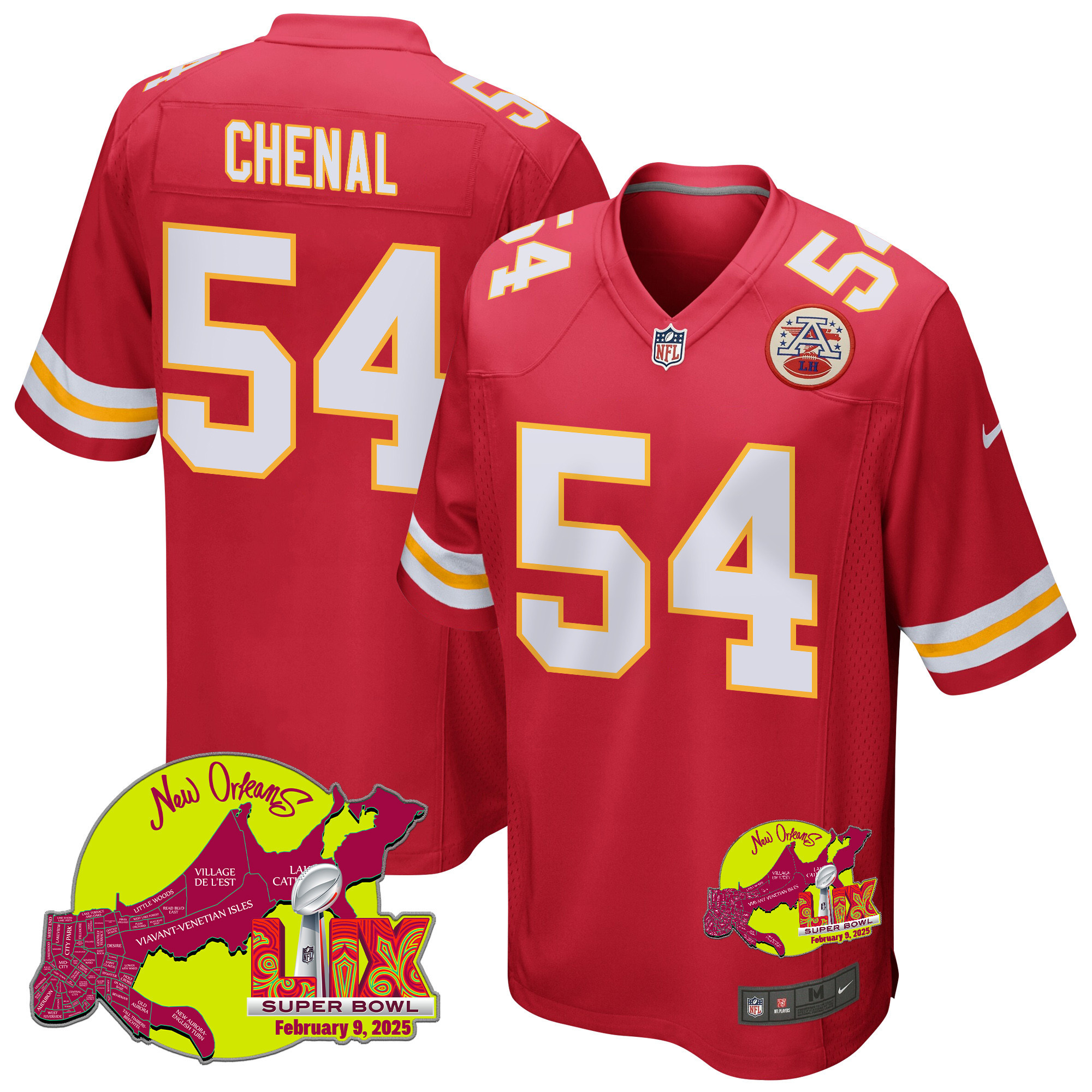Leo Chenal 54 Kansas City Chiefs Super Bowl LIX New Orleans Patch Game Men Jersey - Red