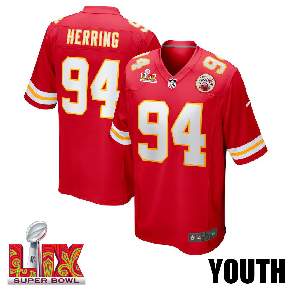 Malik Herring #94 Kansas City Chiefs Super Bowl LIX YOUTH Jersey - Red