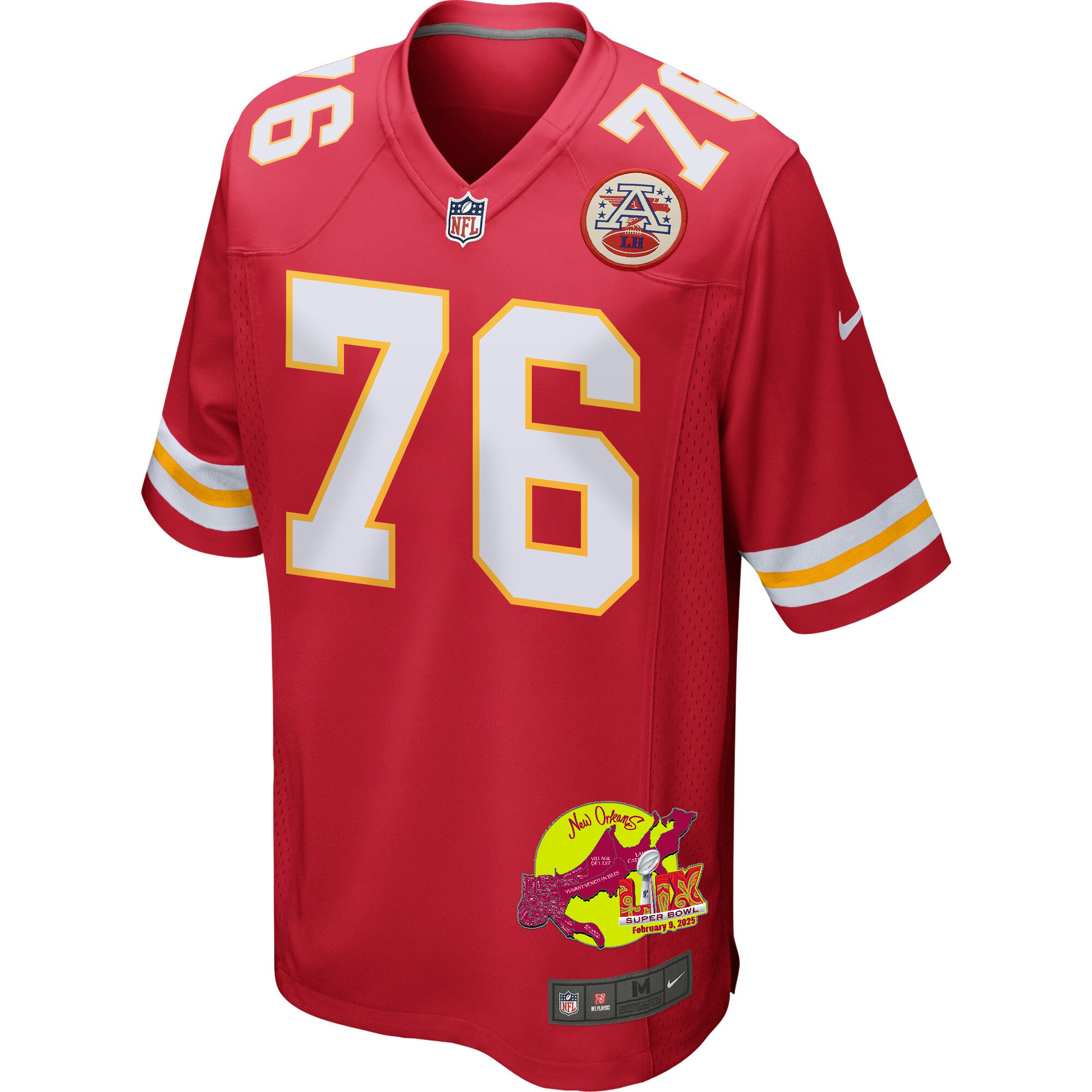 Kingsley Suamataia 76 Kansas City Chiefs Super Bowl LIX New Orleans Patch Game Men Jersey - Red