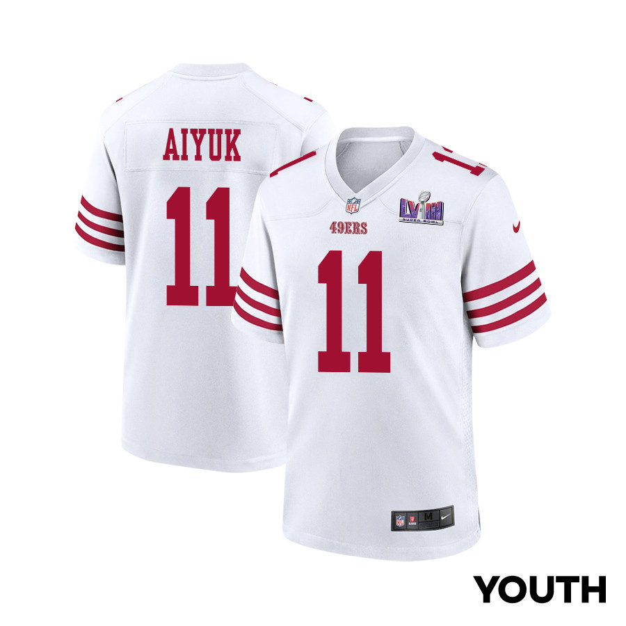 Brandon Aiyuk 11 San Francisco 49ers Super Bowl LVIII Patch Game YOUTH Jersey - White