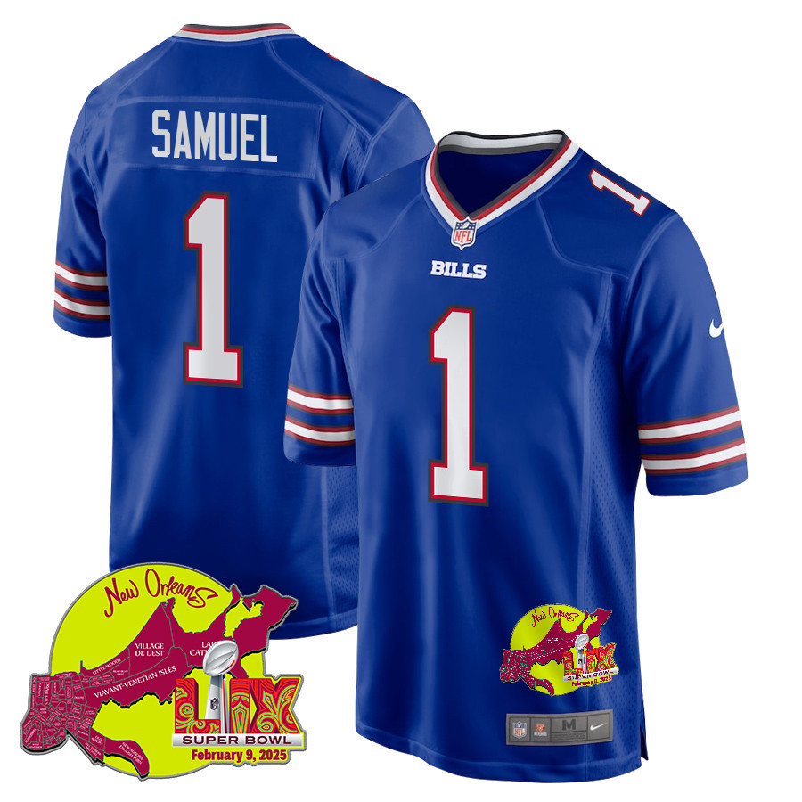 Curtis Samuel 1 Buffalo Bills Super Bowl LIX New Orleans Patch Game Men Jersey - Royal