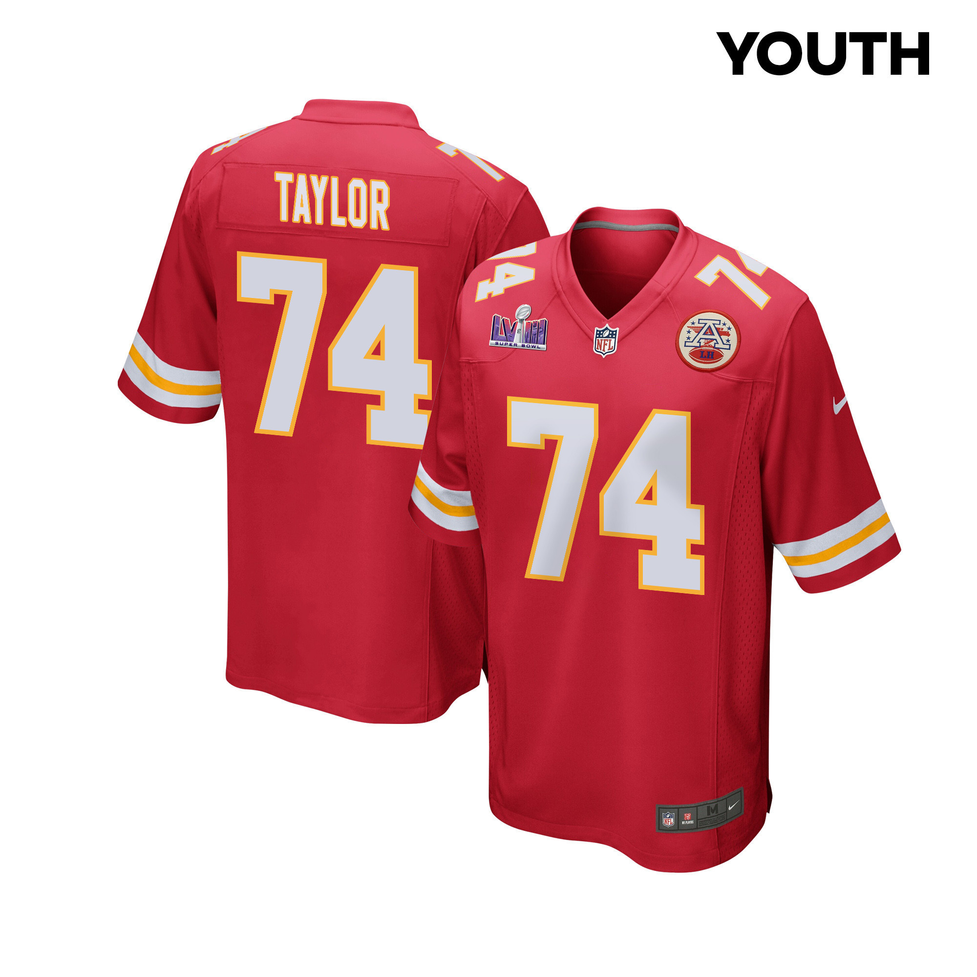 Jawaan Taylor 74 Kansas City Chiefs Super Bowl LVIII Patch Game YOUTH Jersey - Red