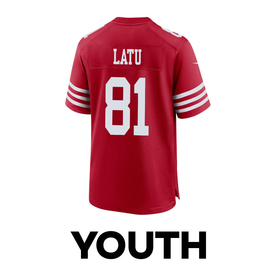 Cameron Latu 81 San Francisco 49ers Super Bowl LVIII Patch Game YOUTH Jersey - Scarlet