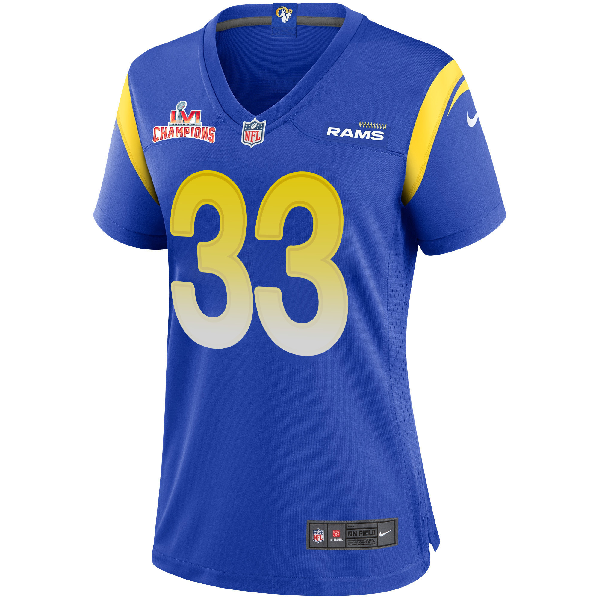 Super Bowl LVI Champions Los Angeles Rams Nick Scott 33 Royal Women's Jersey Jersey