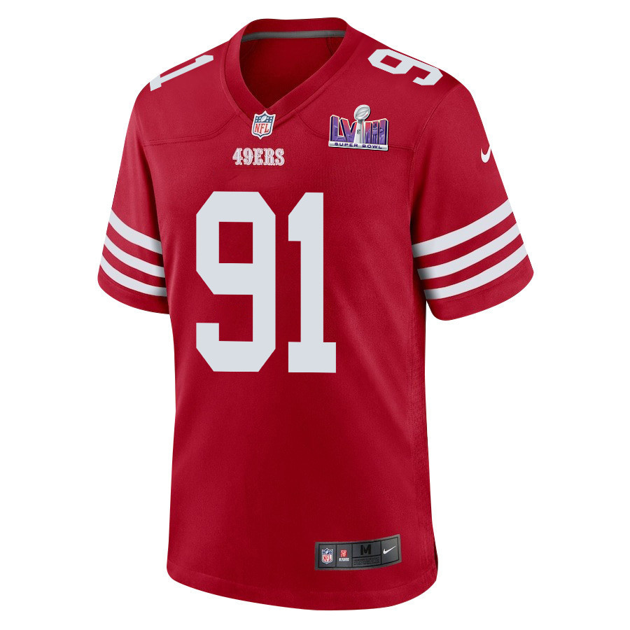 Arik Armstead 91 San Francisco 49ers Super Bowl LVIII Patch Game Men Jersey - Scarlet