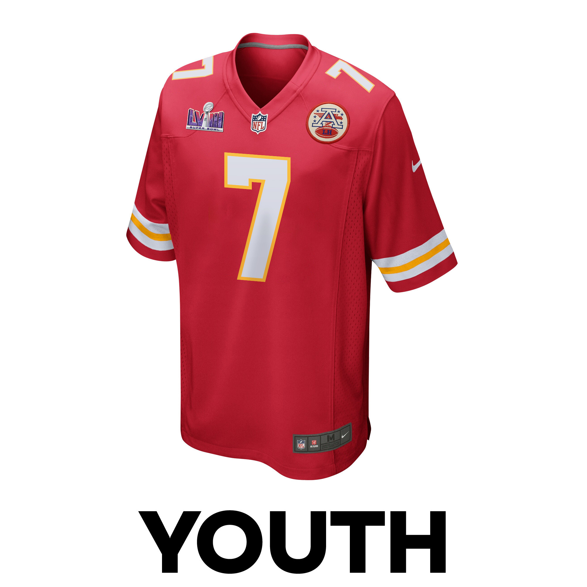 Harrison Butker 7 Kansas City Chiefs Super Bowl LVIII Patch Game YOUTH Jersey - Red