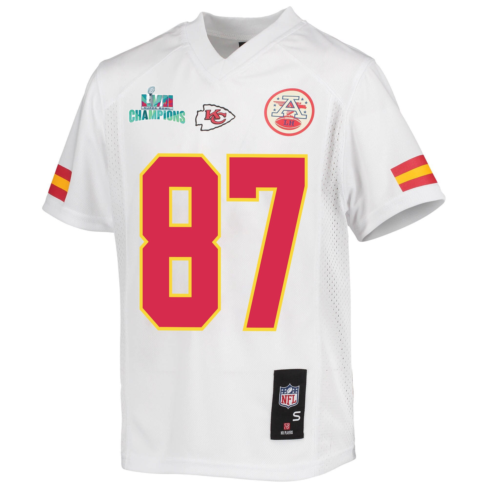 Travis Kelce 87 Kansas City Chiefs Super Bowl LVII Champions Youth Game Jersey - White