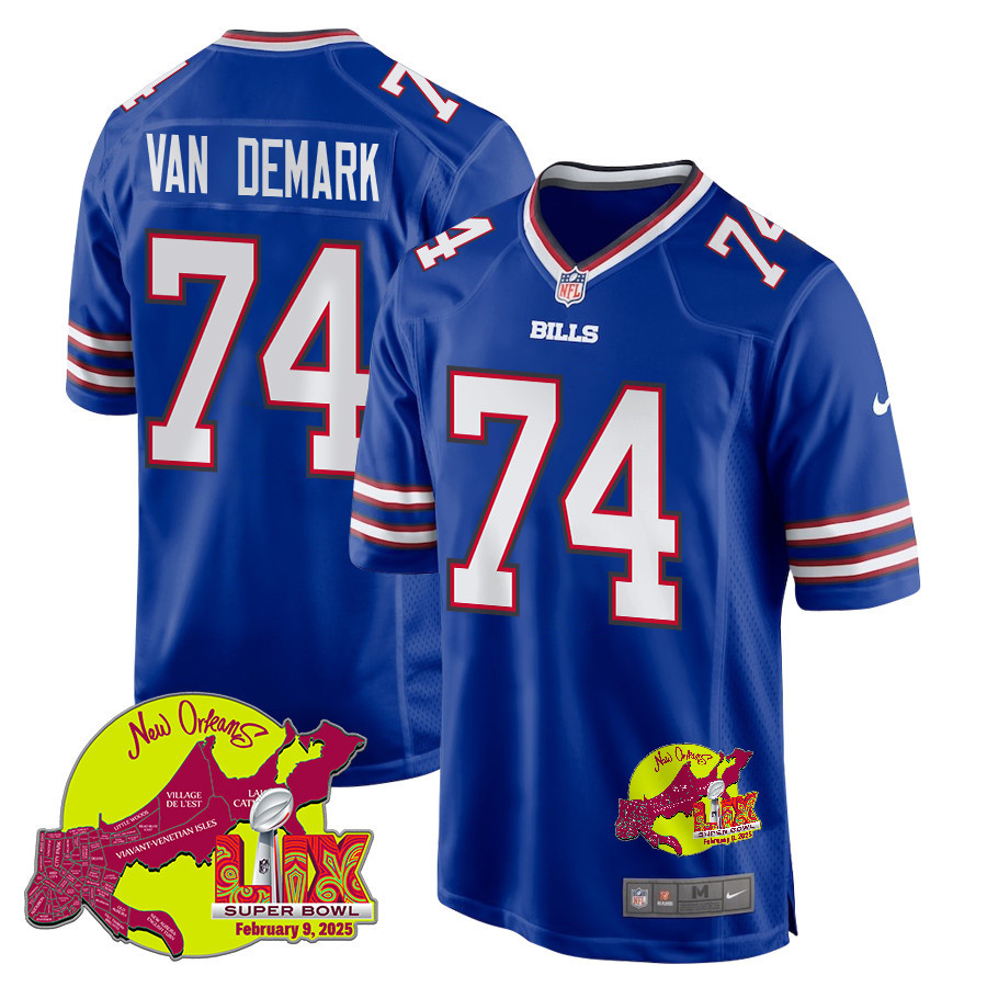 Ryan Van Demark 74 Buffalo Bills Super Bowl LIX New Orleans Patch Game Men Jersey - Royal