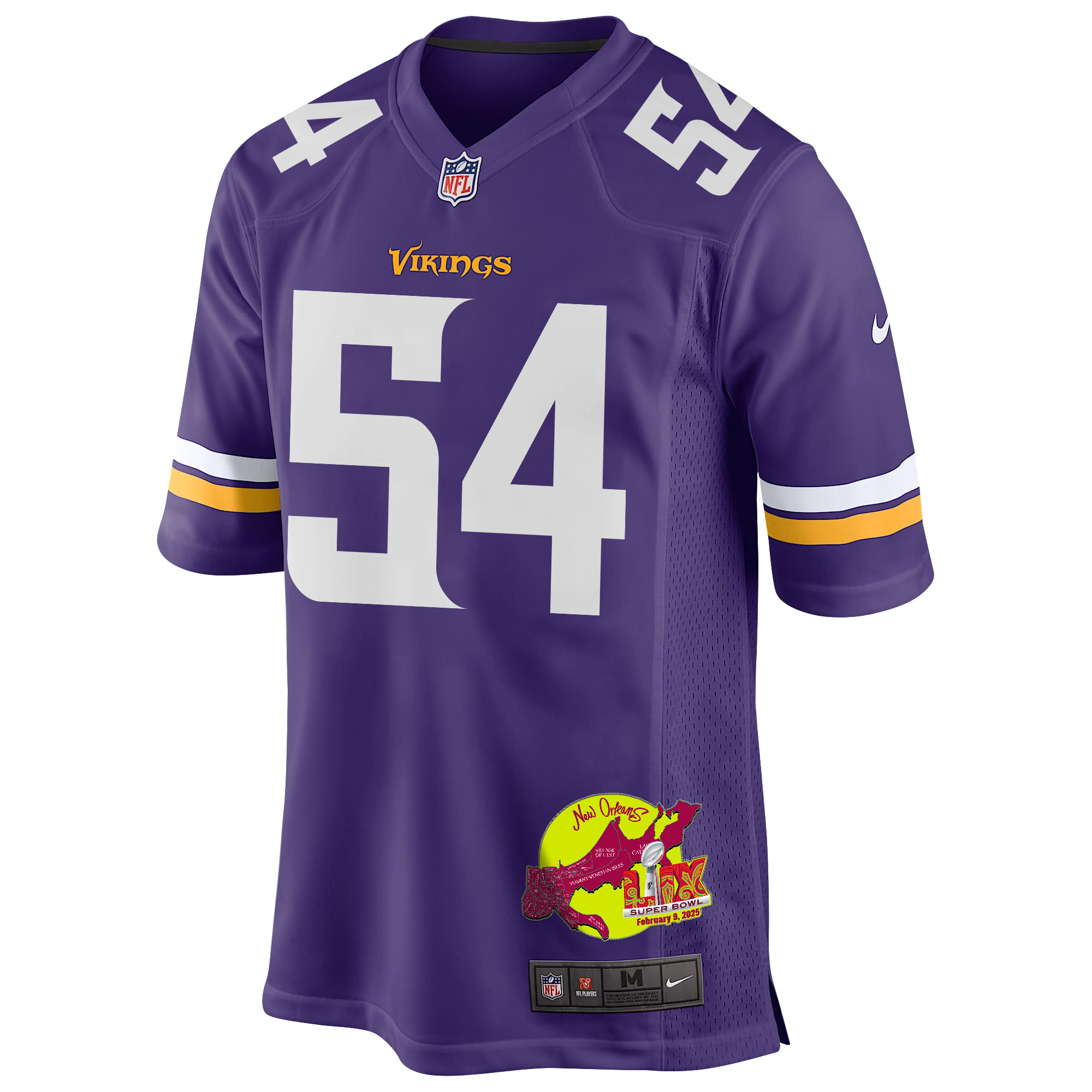 Kamu Grugier-Hill 54 Minnesota Vikings Super Bowl LIX New Orleans Patch Game Men Jersey - Purple