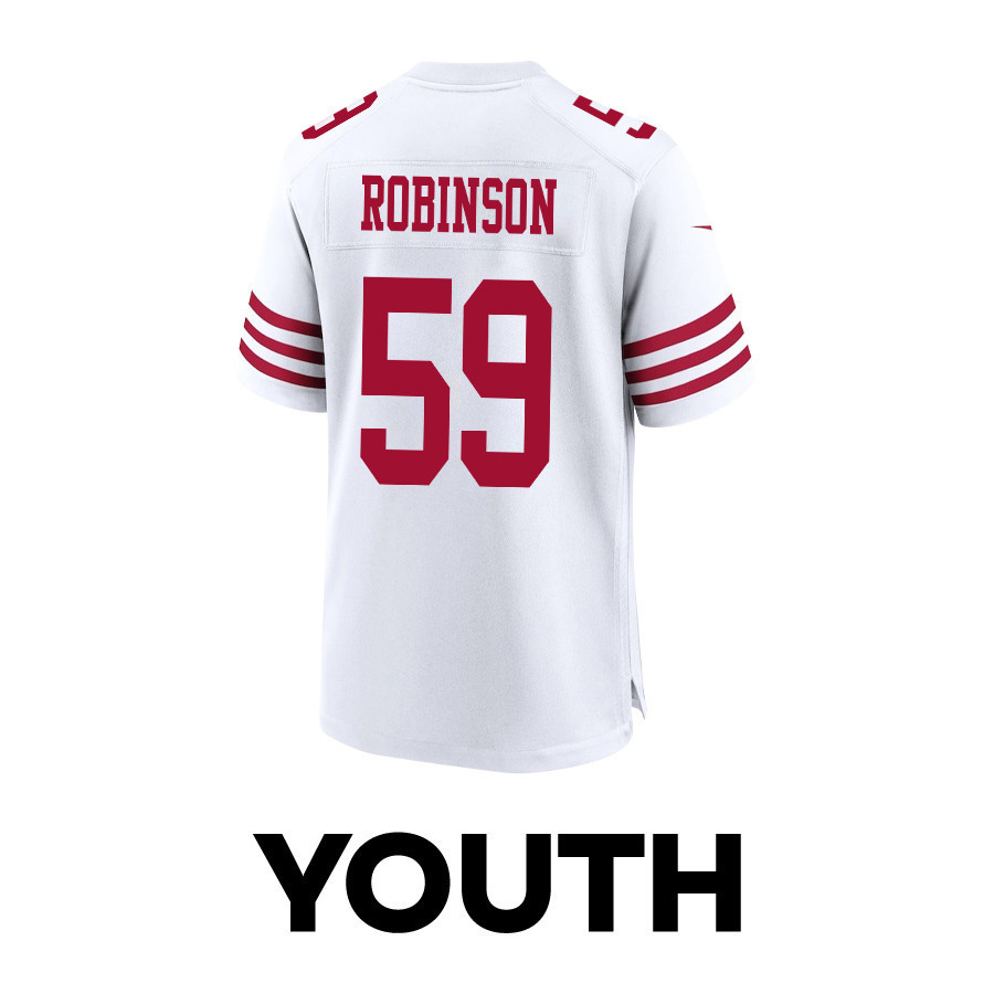 Curtis Robinson 59 San Francisco 49ers Super Bowl LVIII Patch Game YOUTH Jersey - White