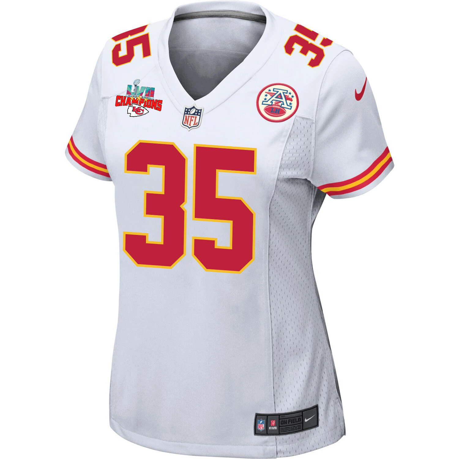 Jaylen Watson 35 Kansas City Chiefs Super Bowl LVII Champions 3 Stars Women Game Jersey - White