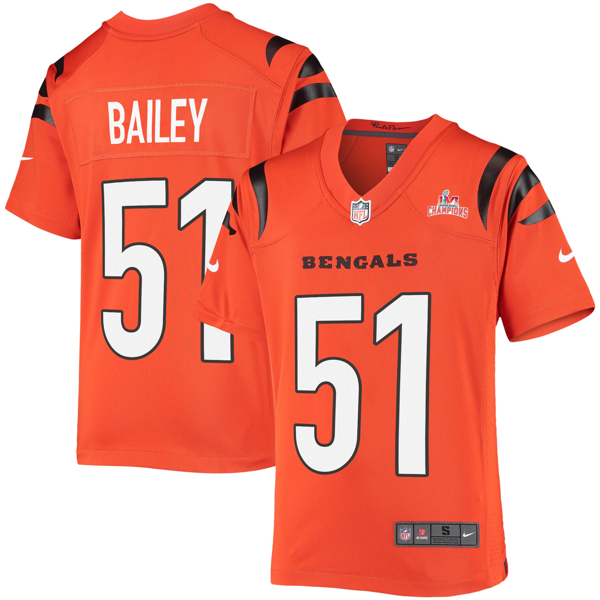 Super Bowl LVI Champions Cincinnati Bengals Markus Bailey 51 Orange Youth's Jersey Jersey