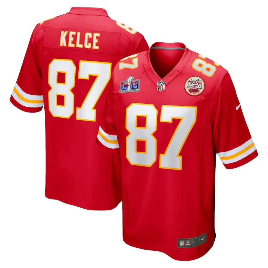 Travis Kelce 87 Kansas City Chiefs Super Bowl LVIII Patch Fashion Game Jersey - Red