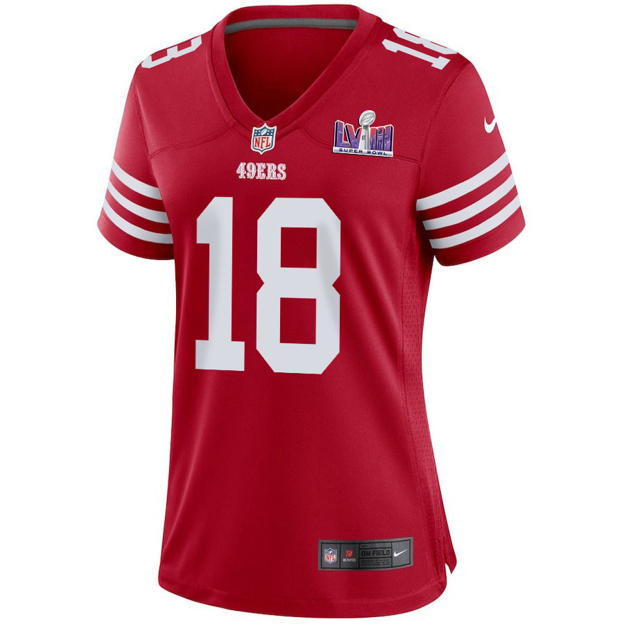 Mitch Wishnowsky 18 San Francisco 49ers Super Bowl LVIII Patch Game Women Jersey - Scarlet