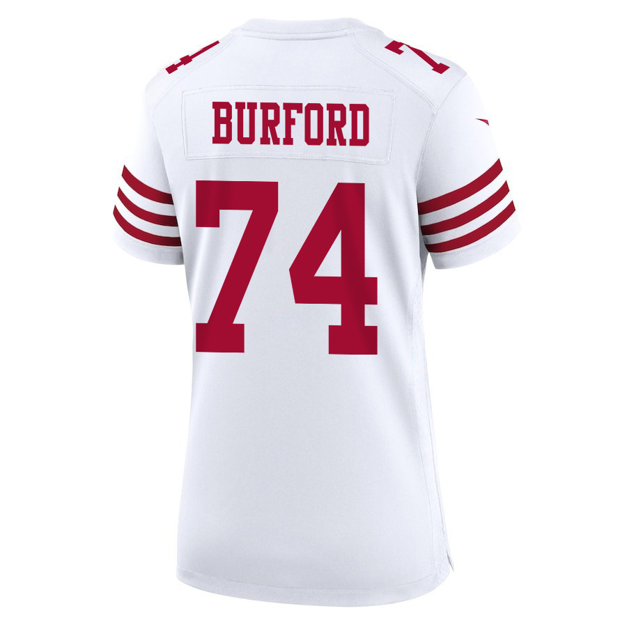 Spencer Burford 74 San Francisco 49ers Super Bowl LVIII Patch Game Women Jersey - White