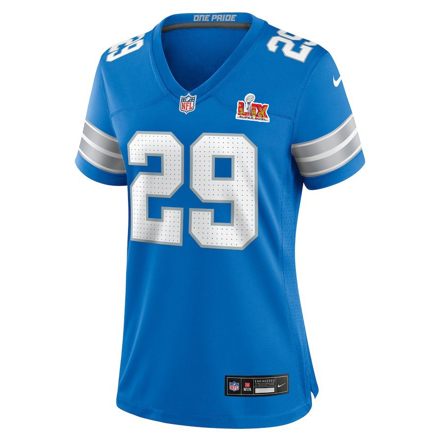 Kindle Vildor #29 Detroit Lions Super Bowl LIX Women's Jersey - Blue