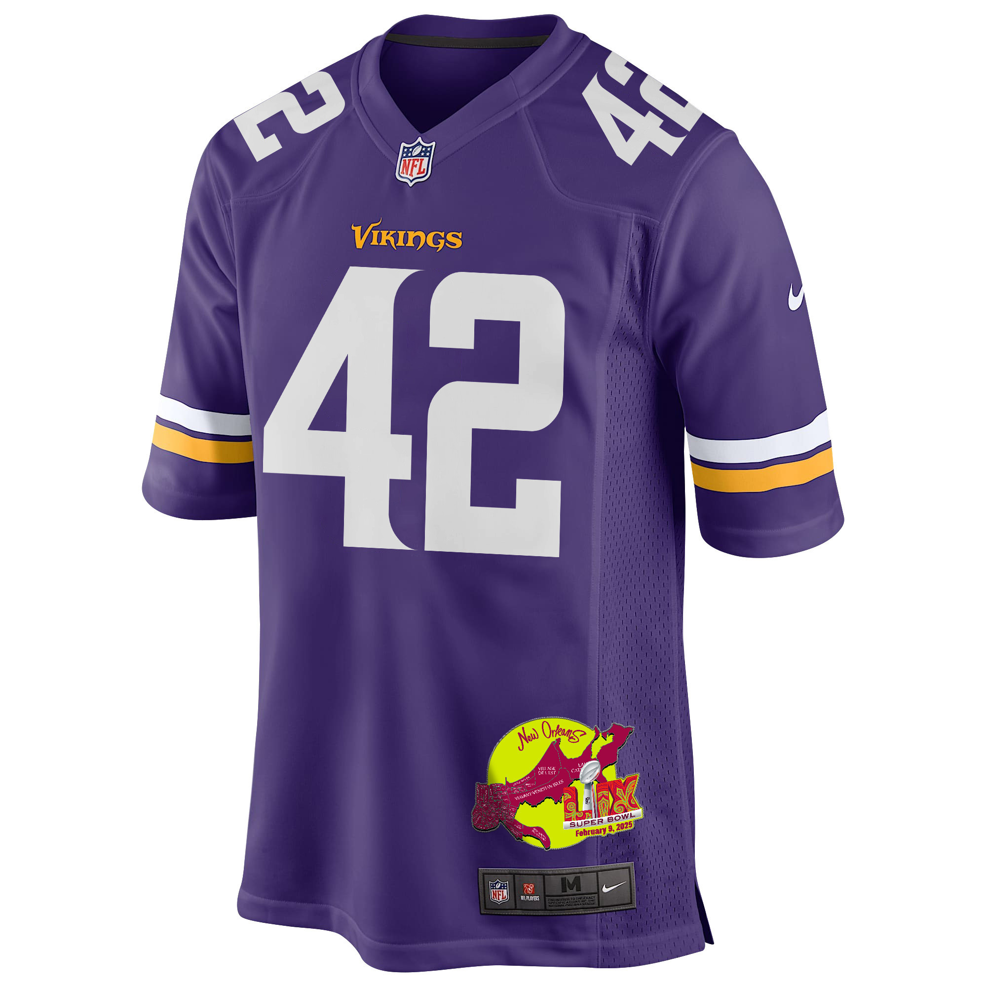 Andrew DePaola 42 Minnesota Vikings Super Bowl LIX New Orleans Patch Game Men Jersey - Purple