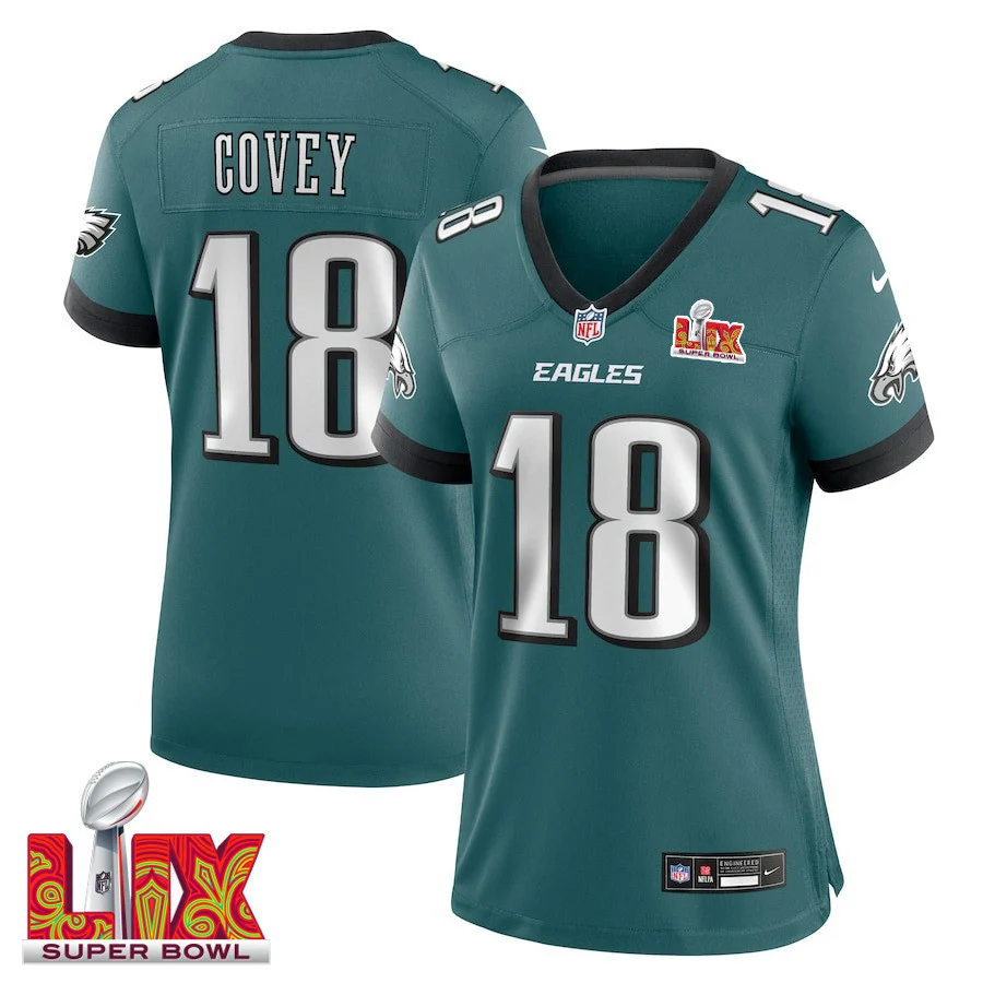 Britain Covey #18 Philadelphia Eagles Super Bowl LIX Women's Jersey - Midnight Green