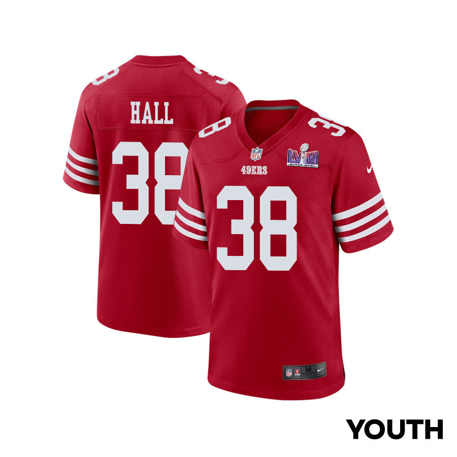 Kemon Hall 38 San Francisco 49ers Super Bowl LVIII Patch Game YOUTH Jersey - Scarlet