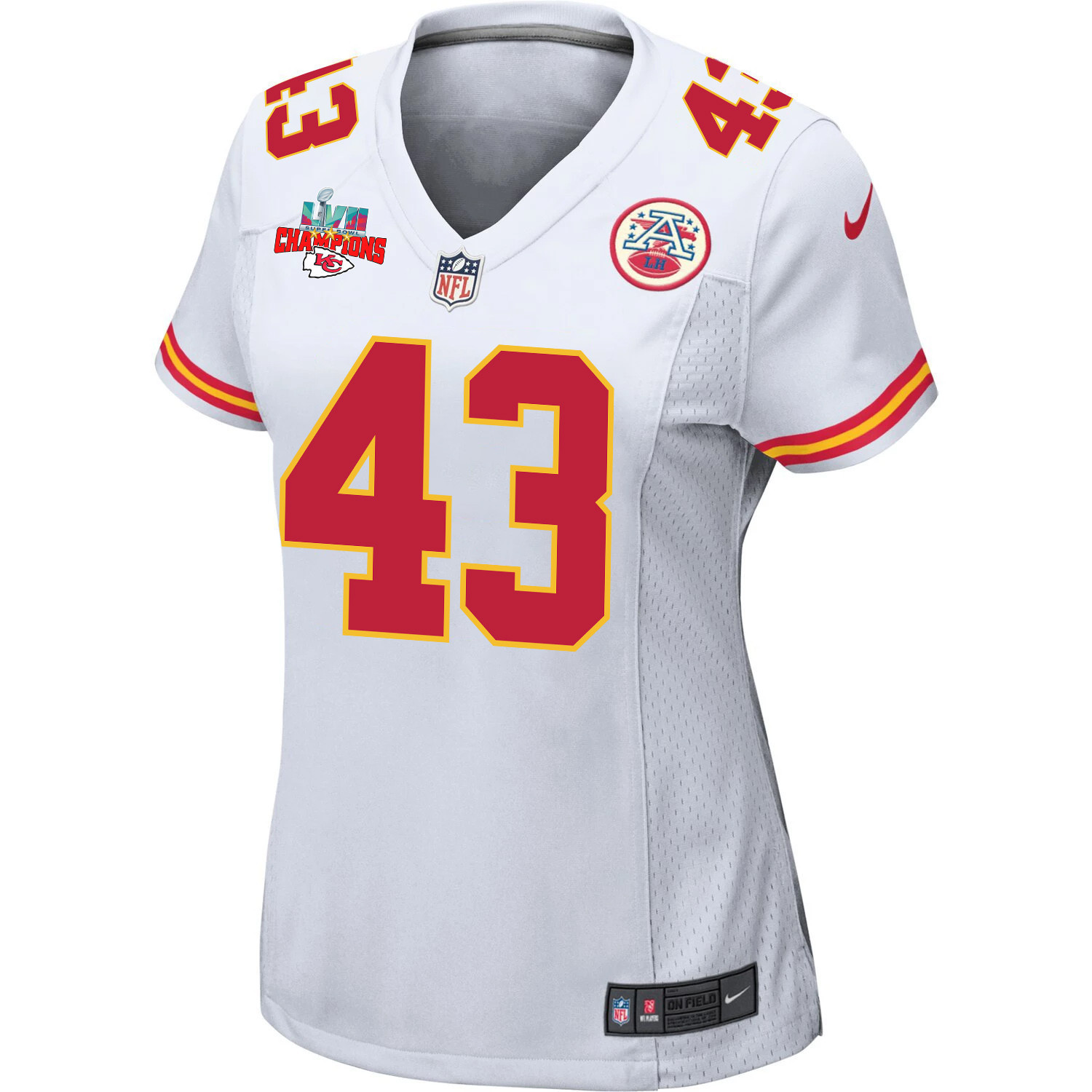 Jack Cochrane 43 Kansas City Chiefs Super Bowl LVII Champions 3 Stars Women Game Jersey - White