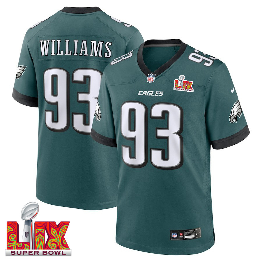 Milton Williams #93 Philadelphia Eagles Super Bowl LIX Jersey - Men's - Midnight Green