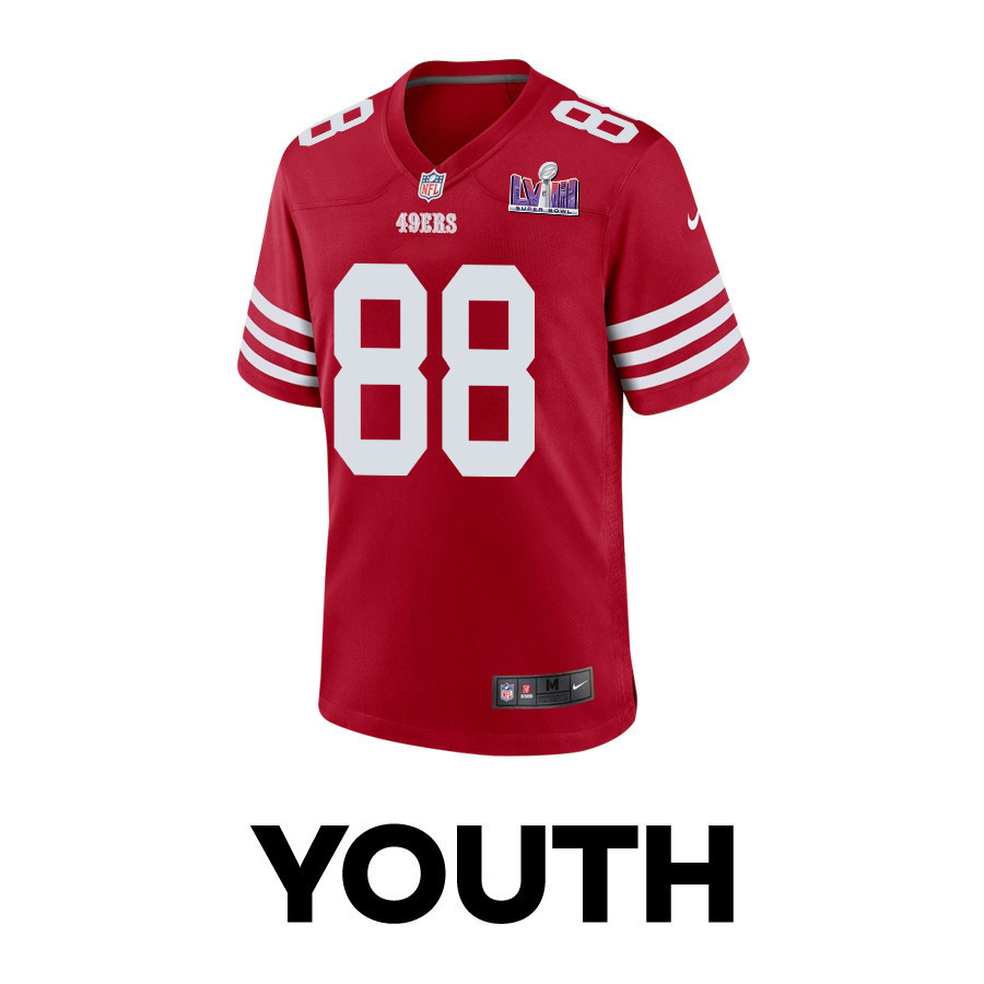 Jake Tonges 88 San Francisco 49ers Super Bowl LVIII Patch Game YOUTH Jersey - Scarlet