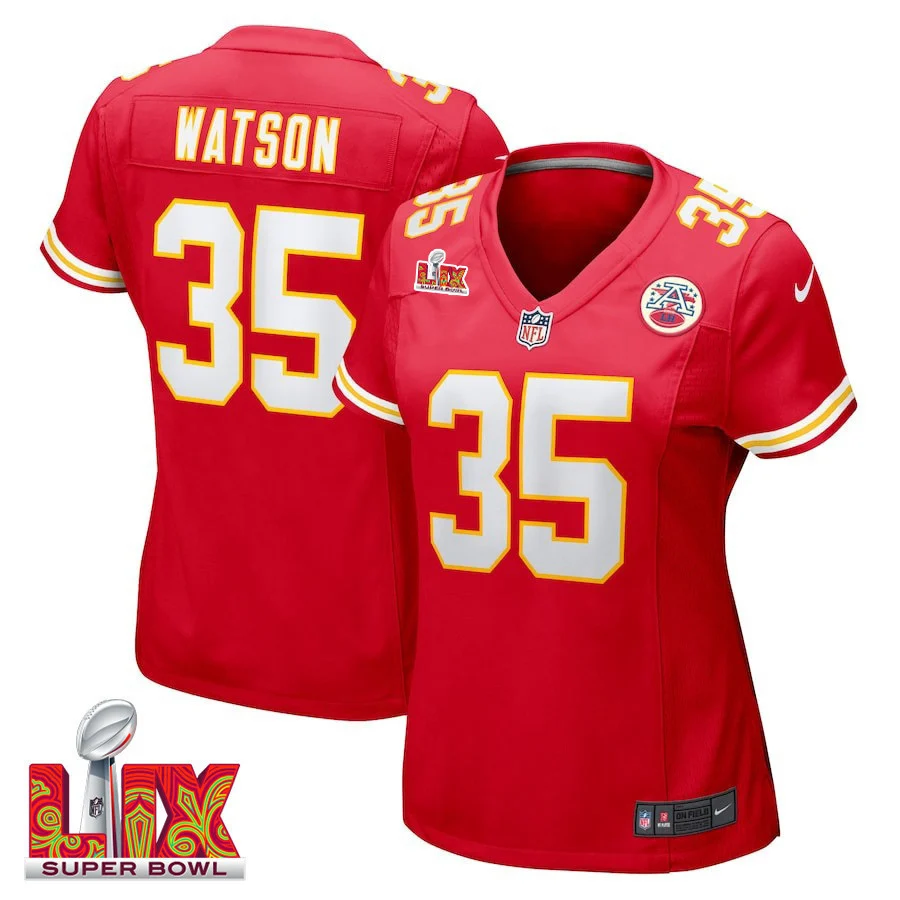 Jaylen Watson #35 Kansas City Chiefs Super Bowl LIX Women's Jersey - Red