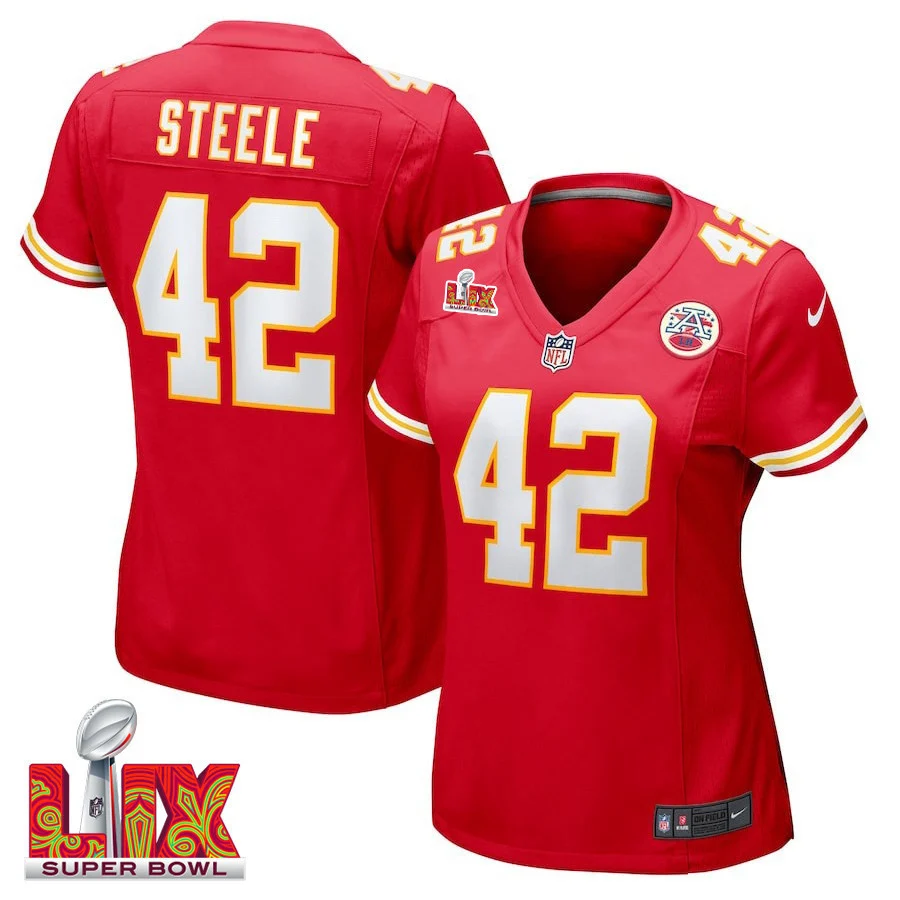 Carson Steele #42 Kansas City Chiefs Super Bowl LIX Women's Jersey - Red