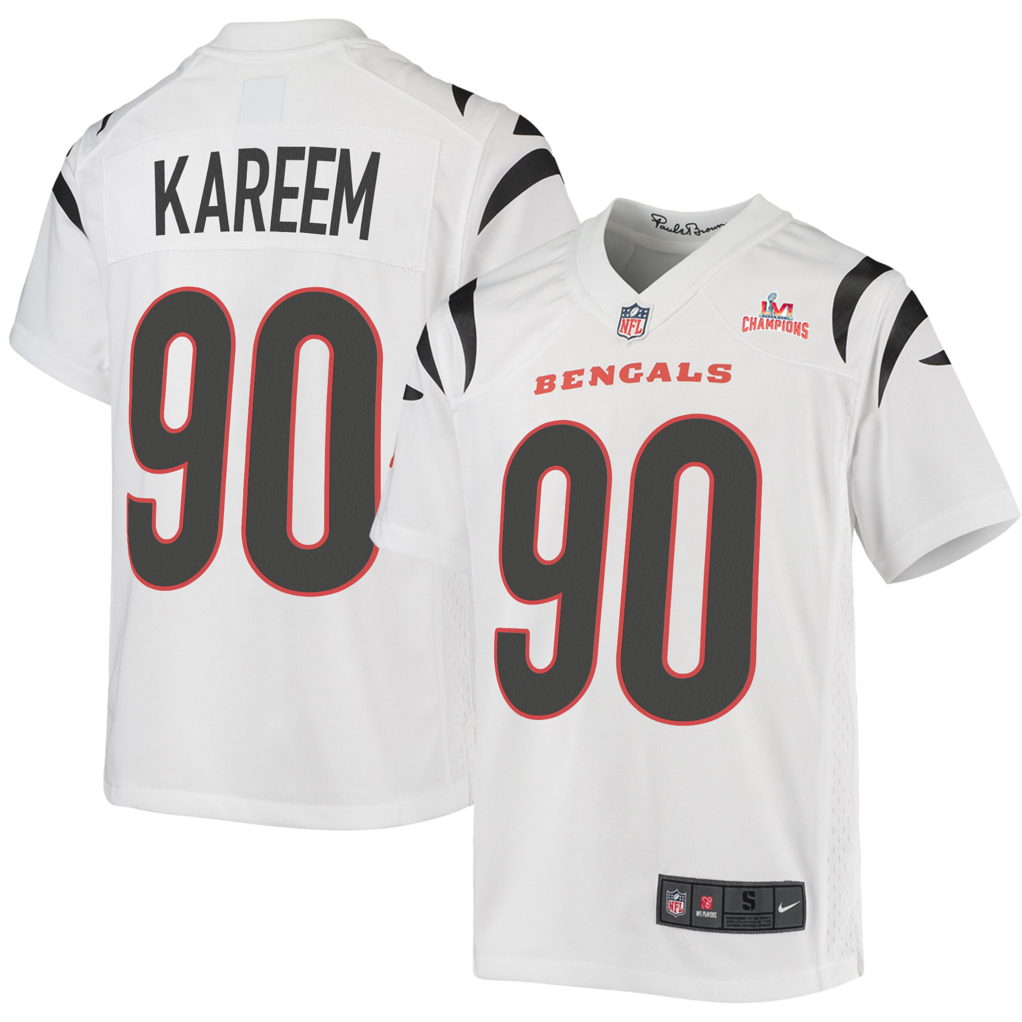 Super Bowl LVI Champions Cincinnati Bengals Khalid Kareem 90 White Youth's Jersey Jersey
