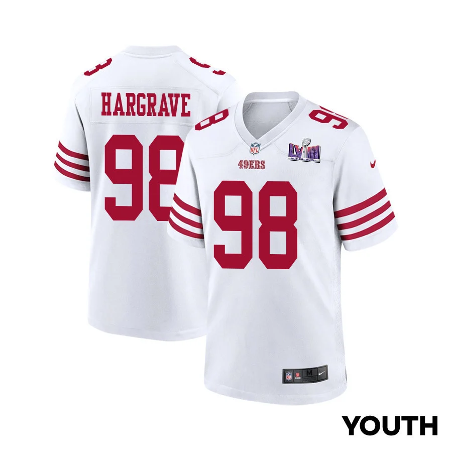 Javon Hargrave 98 San Francisco 49ers Super Bowl LVIII Patch Game YOUTH Jersey - White