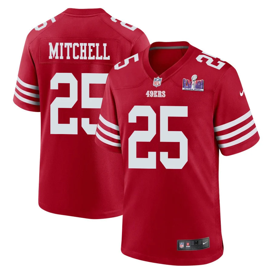 Elijah Mitchell 25 San Francisco 49ers Super Bowl LVIII Patch Game Men Jersey - Scarlet