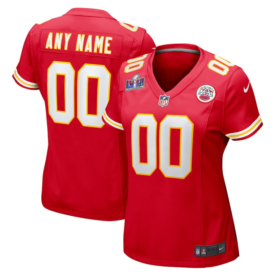 Kansas City Chiefs Super Bowl LVIII Patch Fashion Game Women Custom Jersey - Red