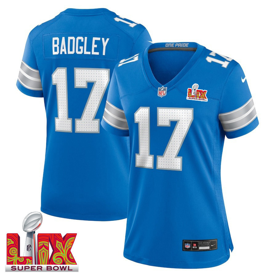 Michael Badgley #17 Detroit Lions Super Bowl LIX Women's Jersey - Blue