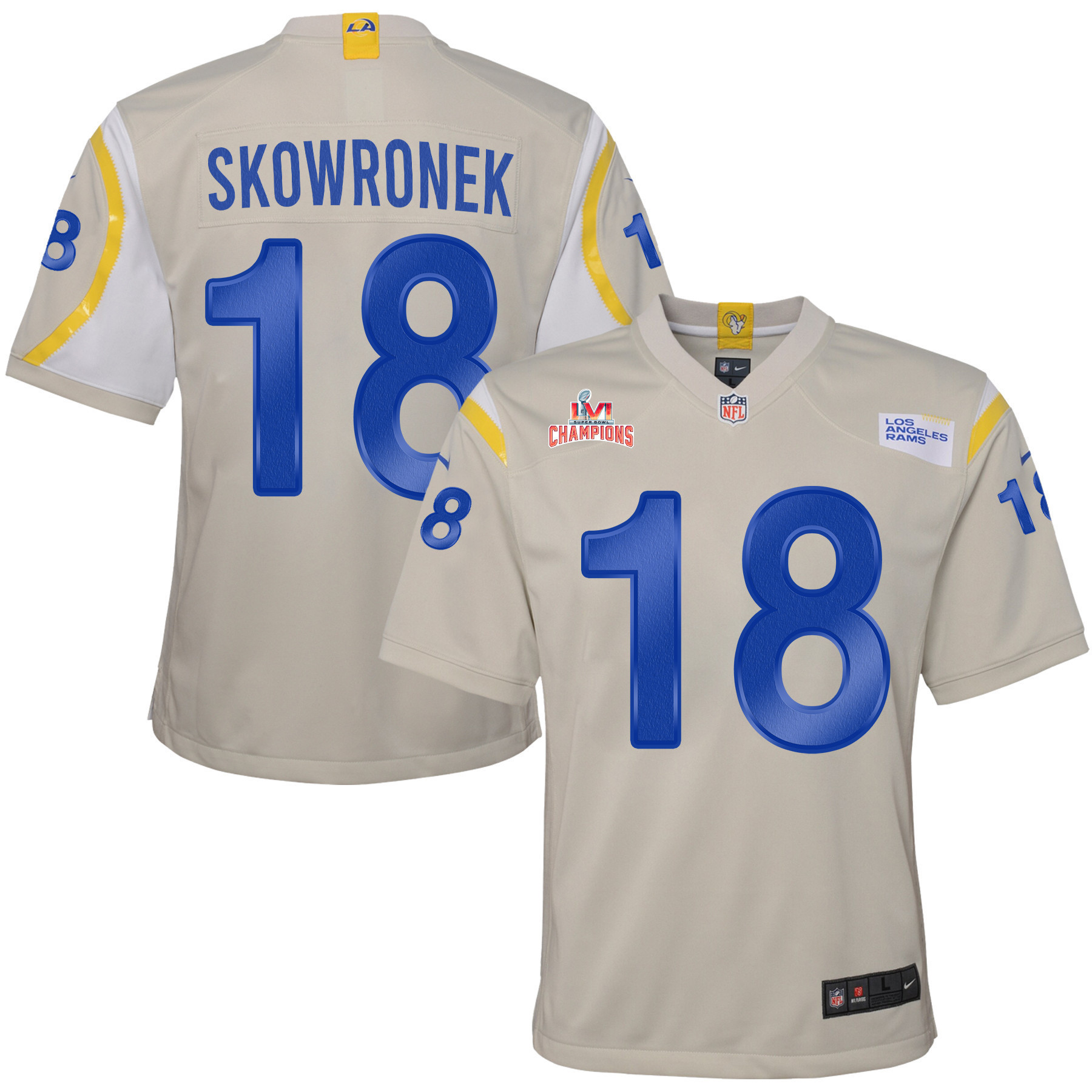 Super Bowl LVI Champions Los Angeles Rams Ben Skowronek 18 Bone Youth's Jersey Jersey