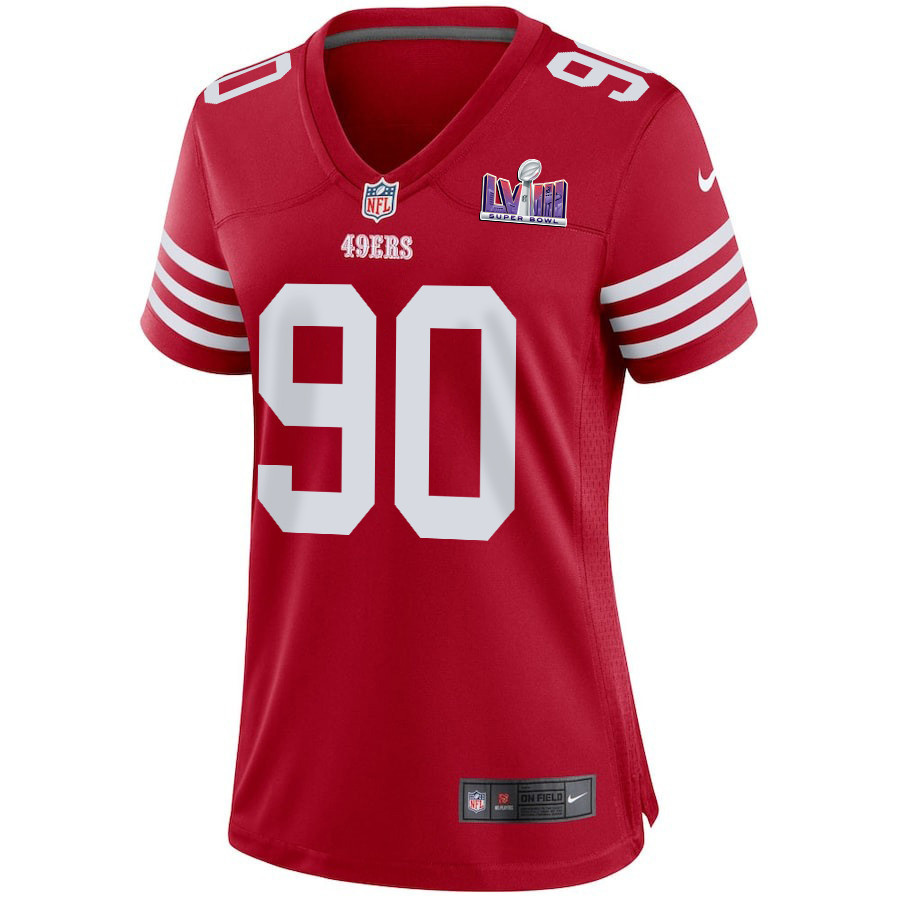Kevin Givens 90 San Francisco 49ers Super Bowl LVIII Patch Game Women Jersey - Scarlet