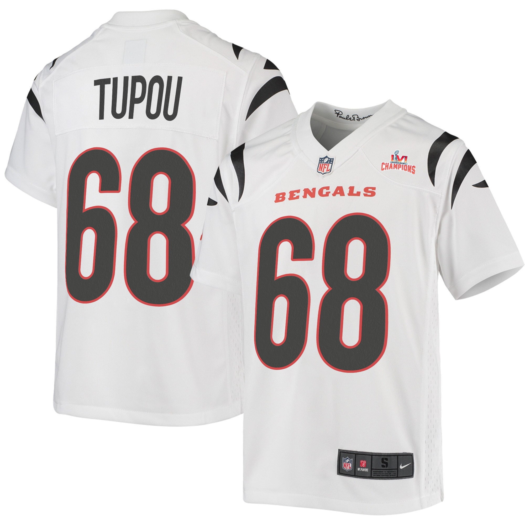 Super Bowl LVI Champions Cincinnati Bengals Josh Tupou 68 White Youth's Jersey Jersey