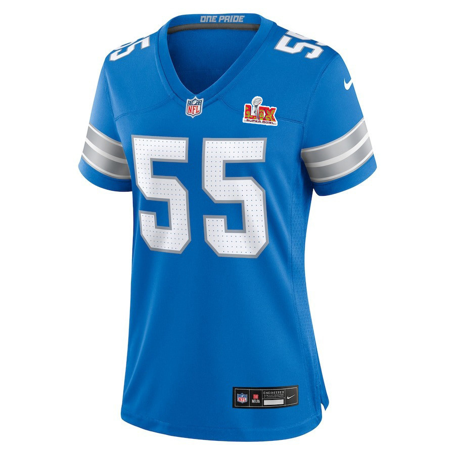 Derrick Barnes #55 Detroit Lions Super Bowl LIX Women's Jersey - Blue